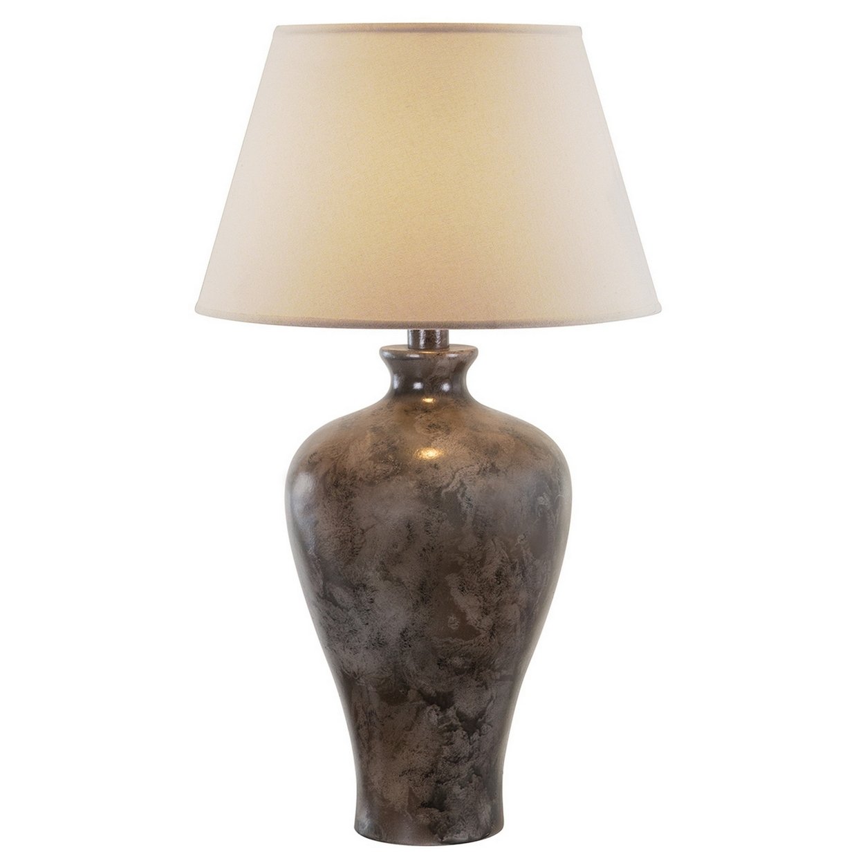 Kiza 29 Inch Table Lamp, Elongated Curved Urn, Dark Brown Stone Design- Saltoro Sherpi