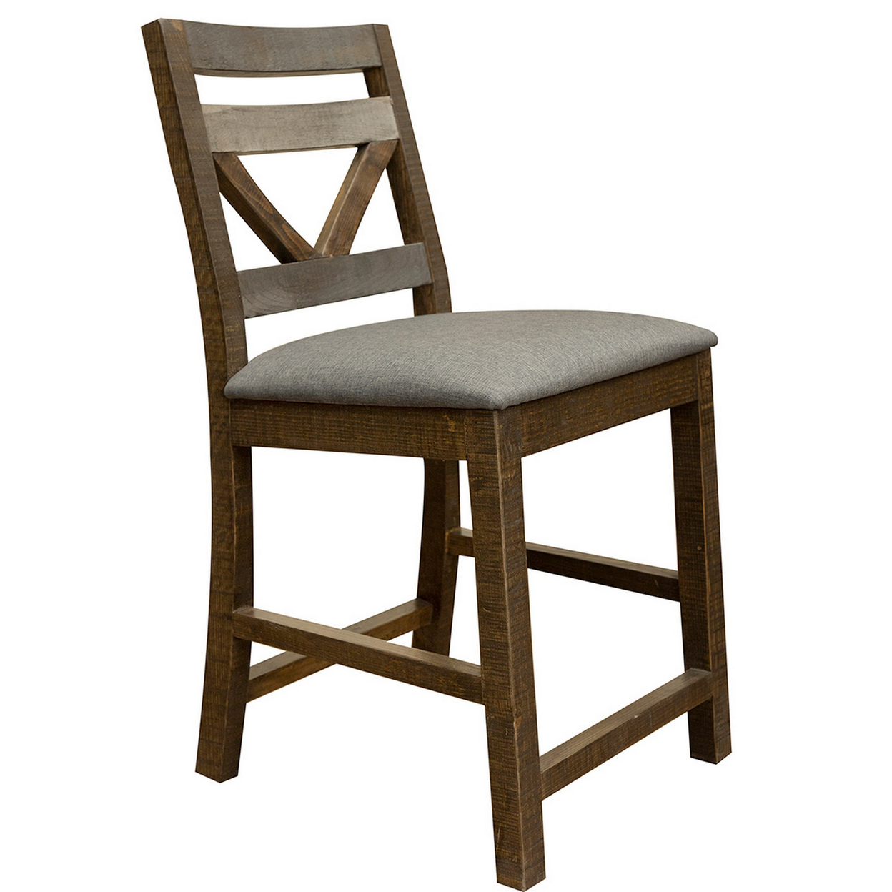 Peya 24 Inch Set Of 2 Barstool Chairs, Padded, Gray Polyester, Pine Wood- Saltoro Sherpi
