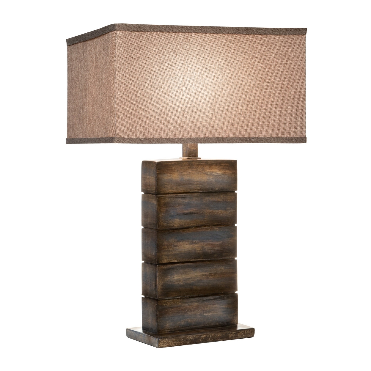 Rina 29 Inch Table Lamp, Block Pedestal Stand, Hydrocal, Distressed Brown- Saltoro Sherpi
