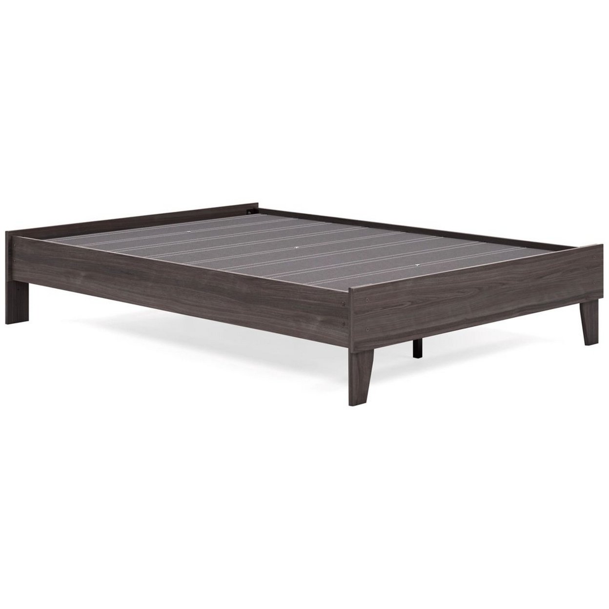 Zof Full Size Platform Bed, Low Profile, Footboard, Rails, Rustic Gray Wood- Saltoro Sherpi