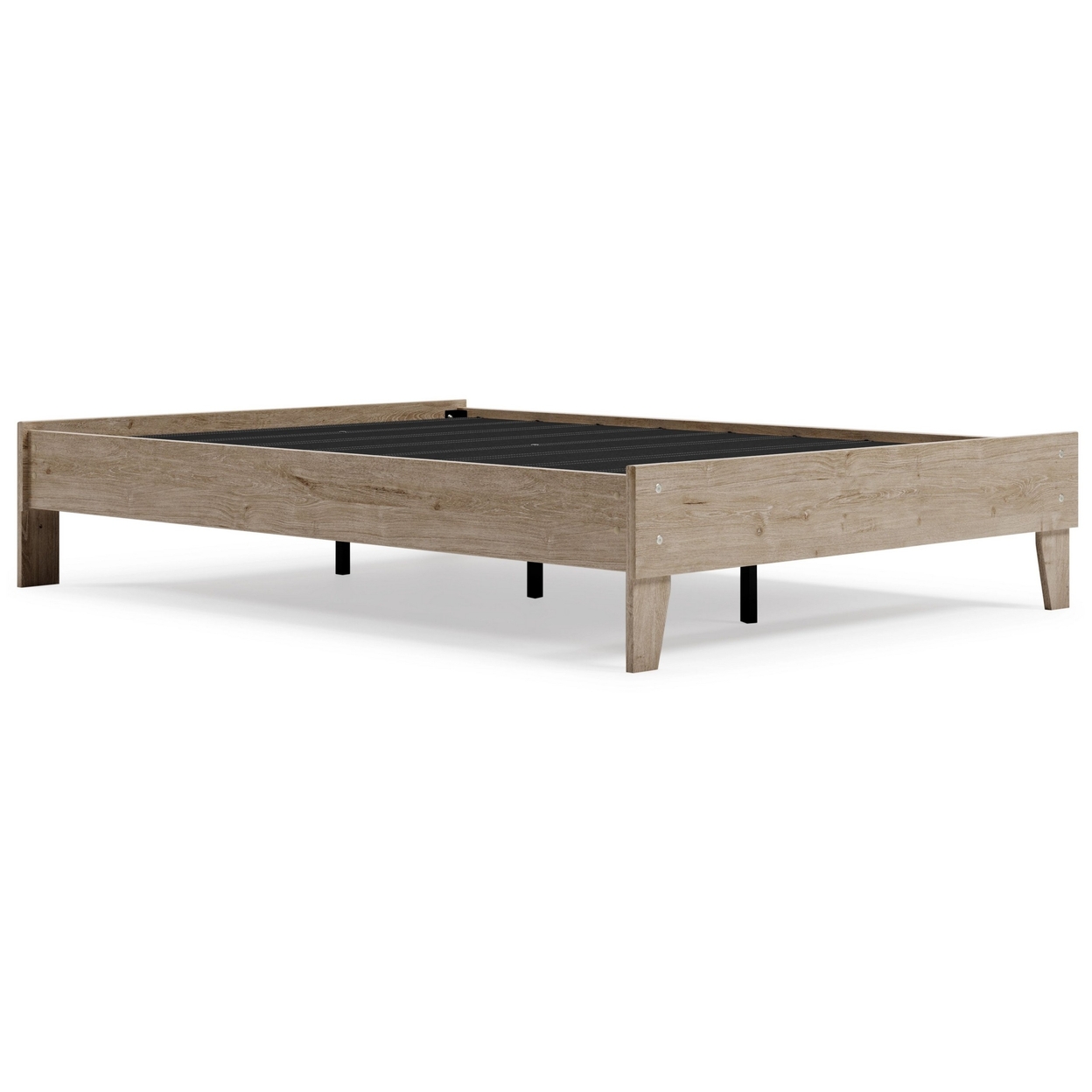 Sof Full Size Platform Bed, Low Profile, Footboard, Muted Brown Finish- Saltoro Sherpi