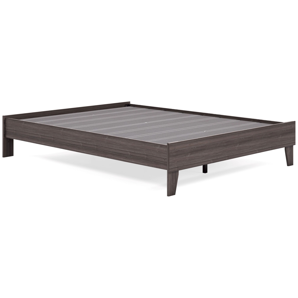 Zof Queen Size Platform Bed, Low Profile Footboard, Rails, Rustic Gray Wood- Saltoro Sherpi