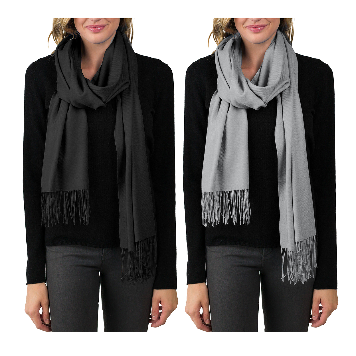 2-Pack: Women's Ultra Soft Cashmere Feel Winter Warm Scarfs - Black&Grey