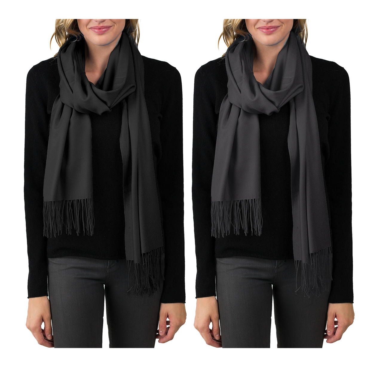 2-Pack: Women's Ultra Soft Cashmere Feel Winter Warm Scarfs - Black&Grey
