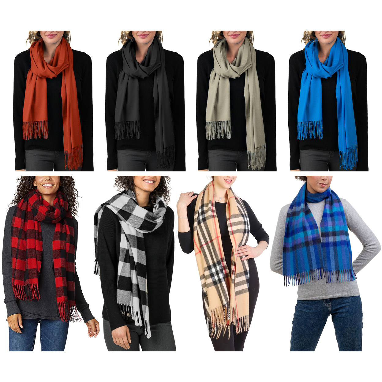4-Pack: Women's Ultra Soft Neutral & Bright Cashmere Feel Winter Warm Scarfs - Bright