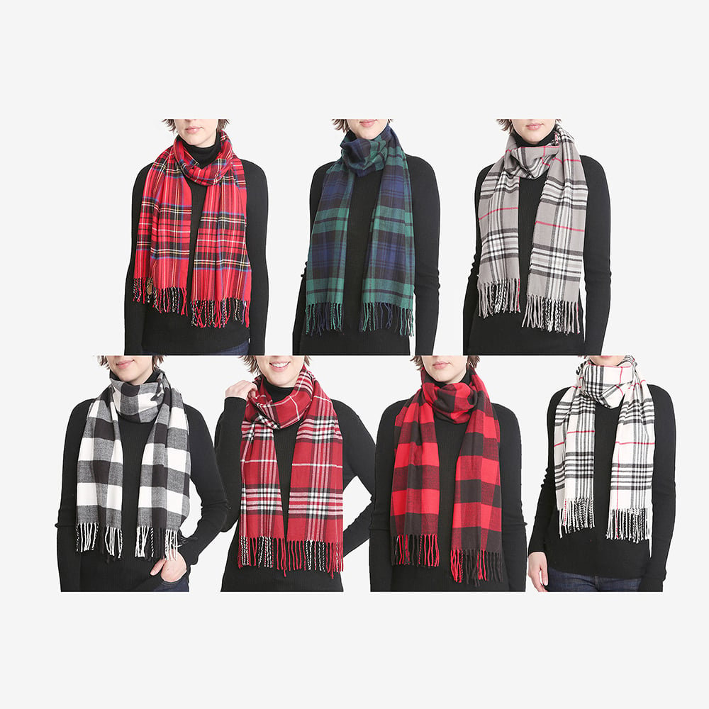 4-Pack: Women's Ultra Soft Solid & Plaid Cashmere Feel Winter Warm Scarfs - Plaid