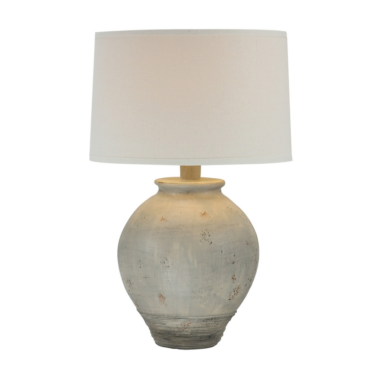 Amy 25 Inch Table Lamp, Jar Shape Body, White Cone Shade, Faux Concrete - Saltoro Sherpi