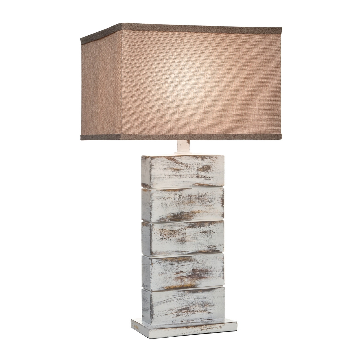 Rina 29 Inch Table Lamp, Block Pedestal Stand, Hydrocal, Whitewashed- Saltoro Sherpi