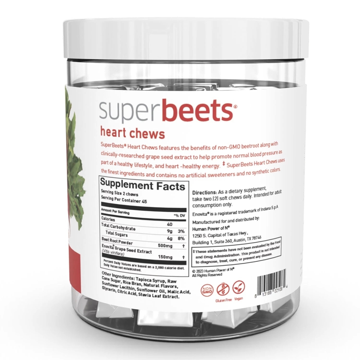HumanN SuperBeets Heart Chews, Pomegranate Berry (90 Count)