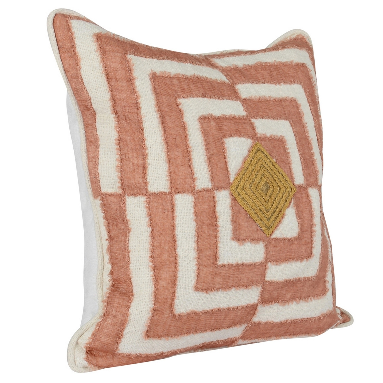 22 X 22 Accent Throw Pillow, Handmade Geometric Pattern, Pink, Off White- Saltoro Sherpi