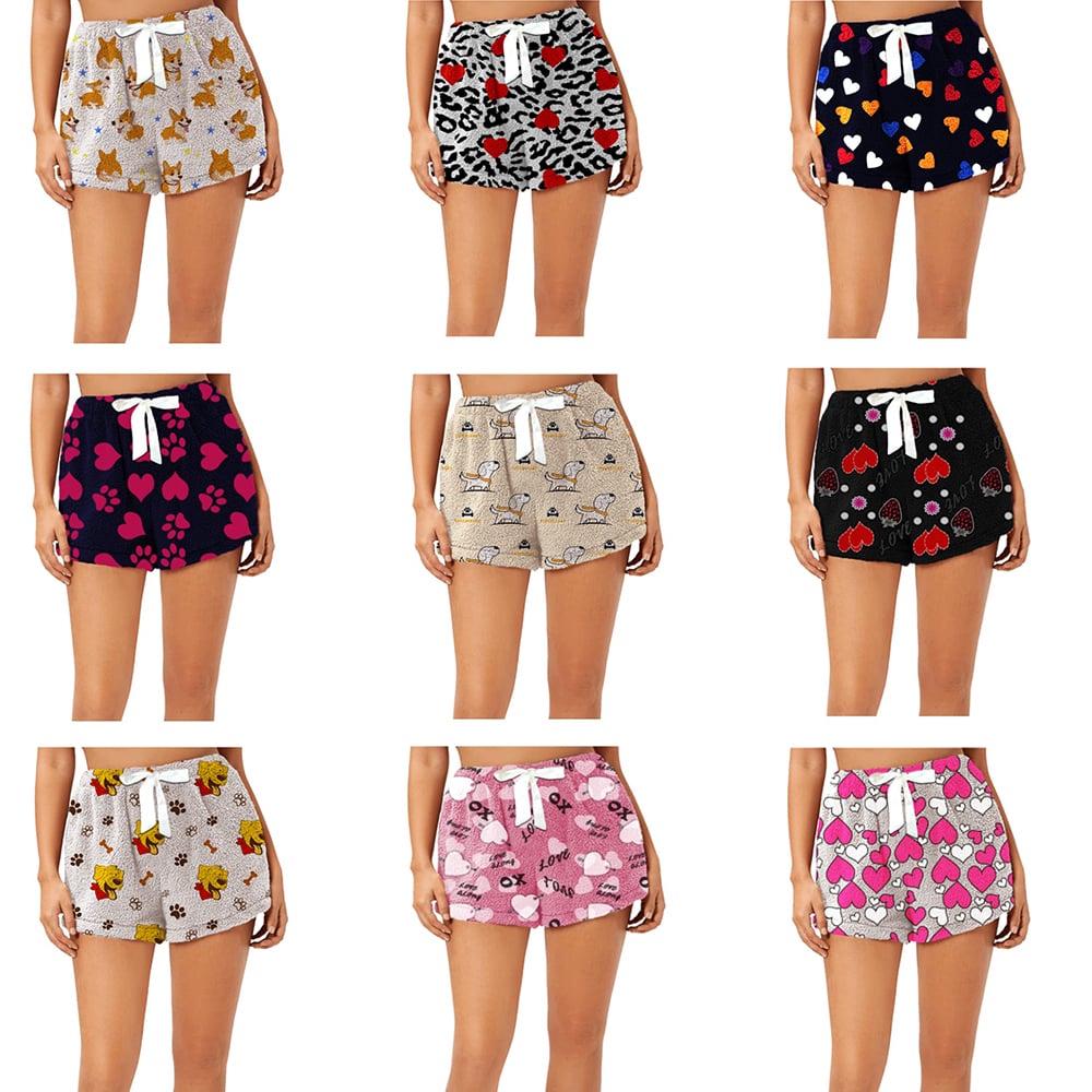 Multi-Pack: Women's Ultra Plush Micro-Fleece Soft Printed Pajama Shorts - 5-pack, Small, Love