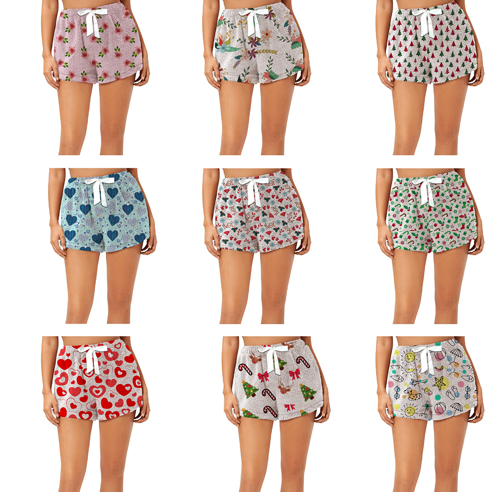5-Pack: Women's Ultra Plush Micro-Fleece Soft Printed Pajama Shorts - Large, Love