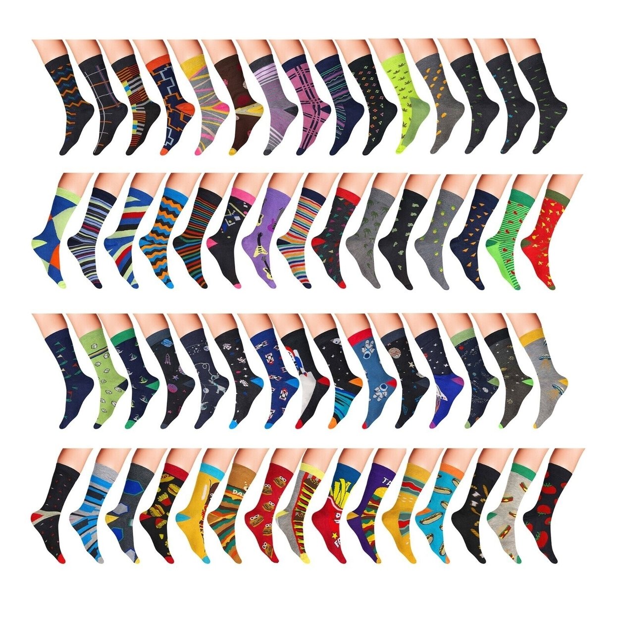 12-Pairs: Men's James Fiallo Premium Quality Fun Printed Dress Socks - Stripes