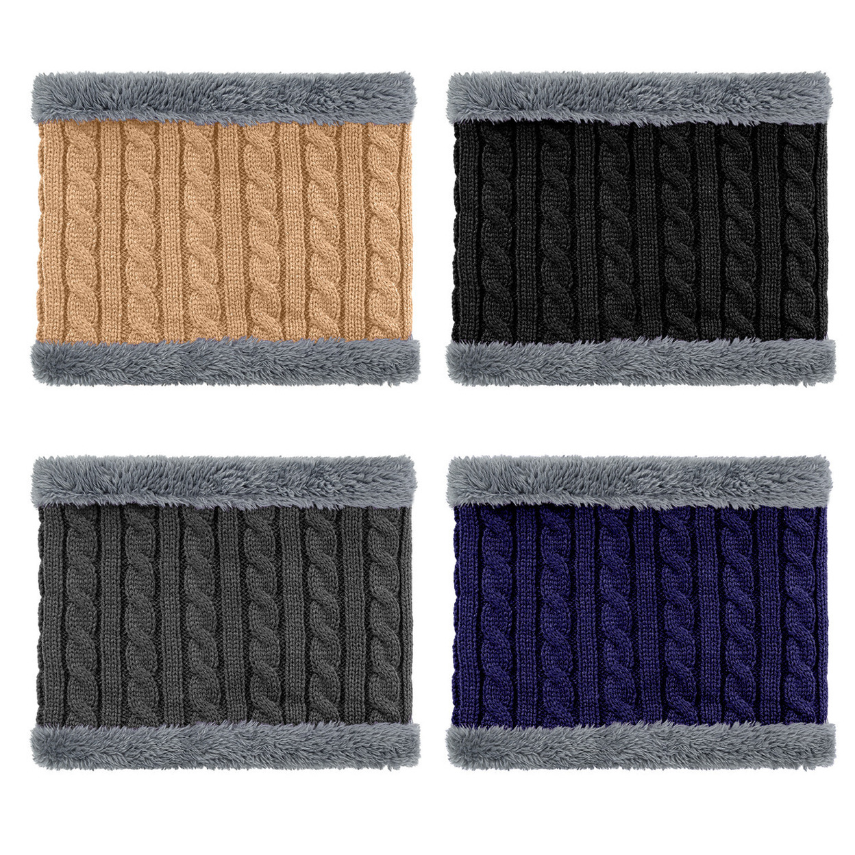 3-Pack: Winter Scarf Cold Weather Cable Knit Neck Warmer - Black,Navy,Brown