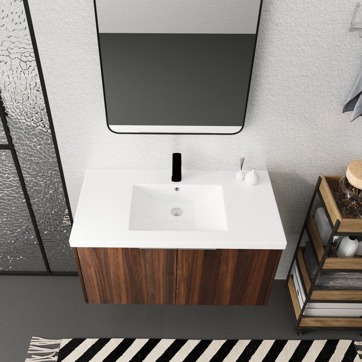 ExBrite 36 Modern Design Float Mounting Bathroom Vanity With Sink Soft Close Door