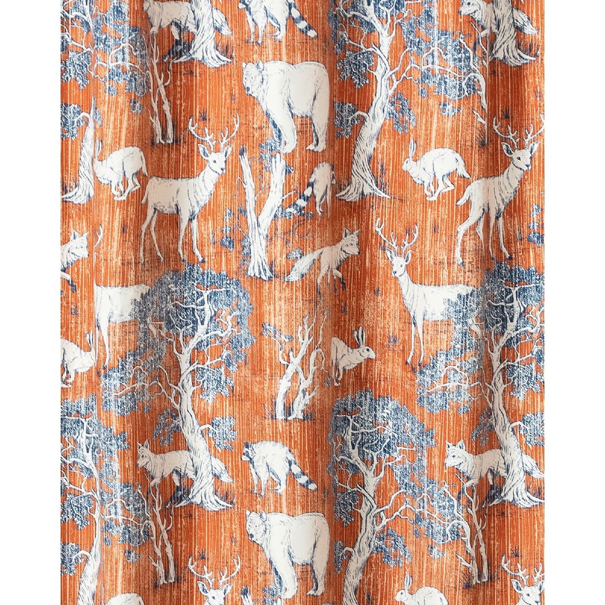 Gin 72 Inch Shower Curtain, Fun Deer And Bears Print, Orange Microfiber
