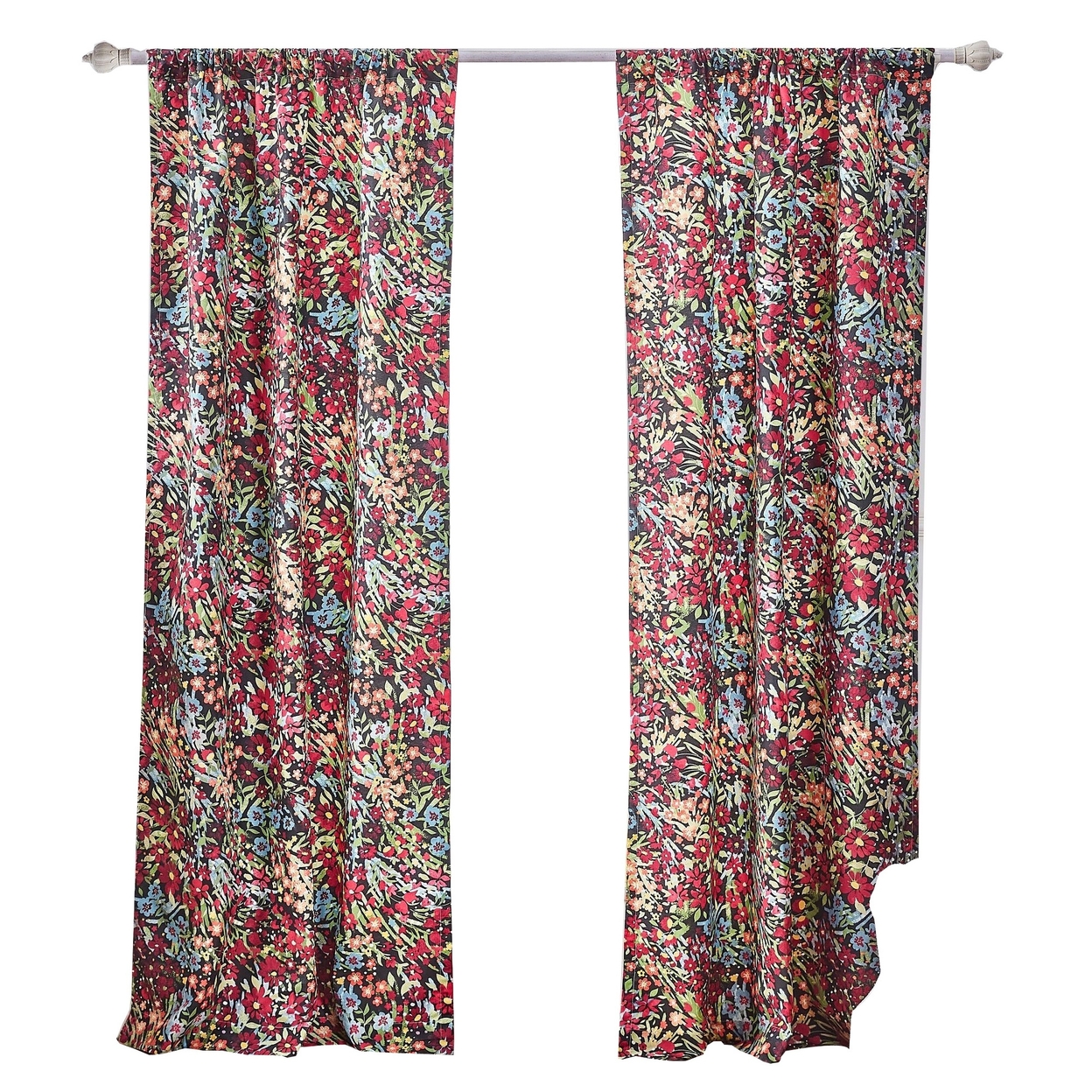 Burges 84 Inch Window Panel Curtain, Red And Pink Reed Print, Rod Pockets