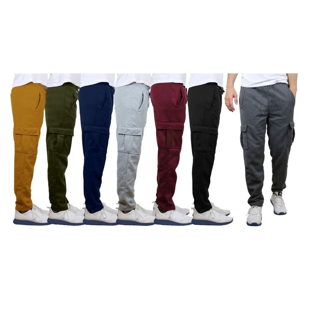 Multi-Pack: Men's Casual Solid Fleece Lined Cargo Jogger Sweatpants With Pockets - 3-pack, X-large