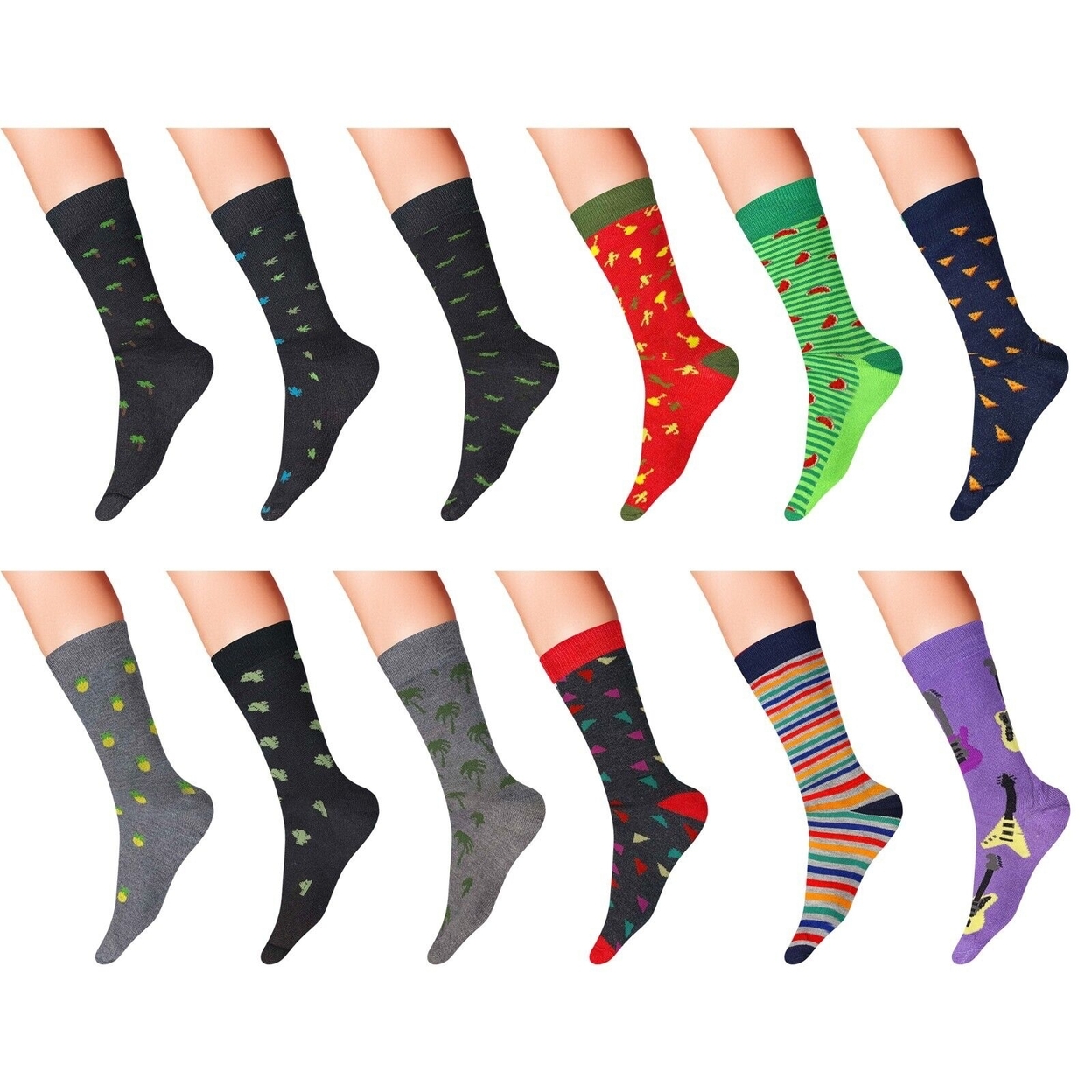 Multi-Pairs: Men's James Fiallo Premium Quality Fun Printed Dress Socks - 9-pair, Fun Pattern