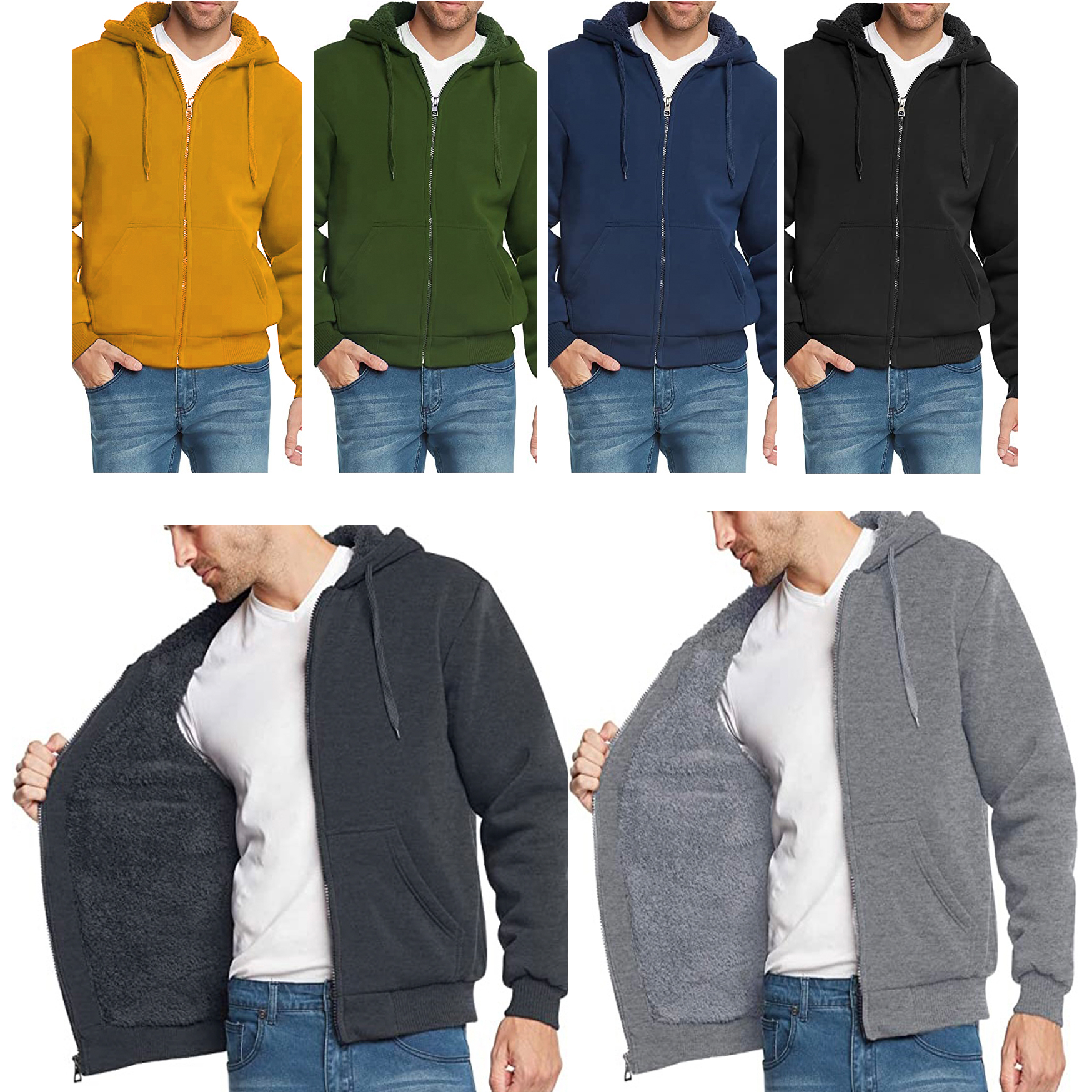 Men's Big & Tall Heavyweight Soft Sherpa Lined Fleece Zip-Up Hoodie Sweater Jacket - Olive, 1X