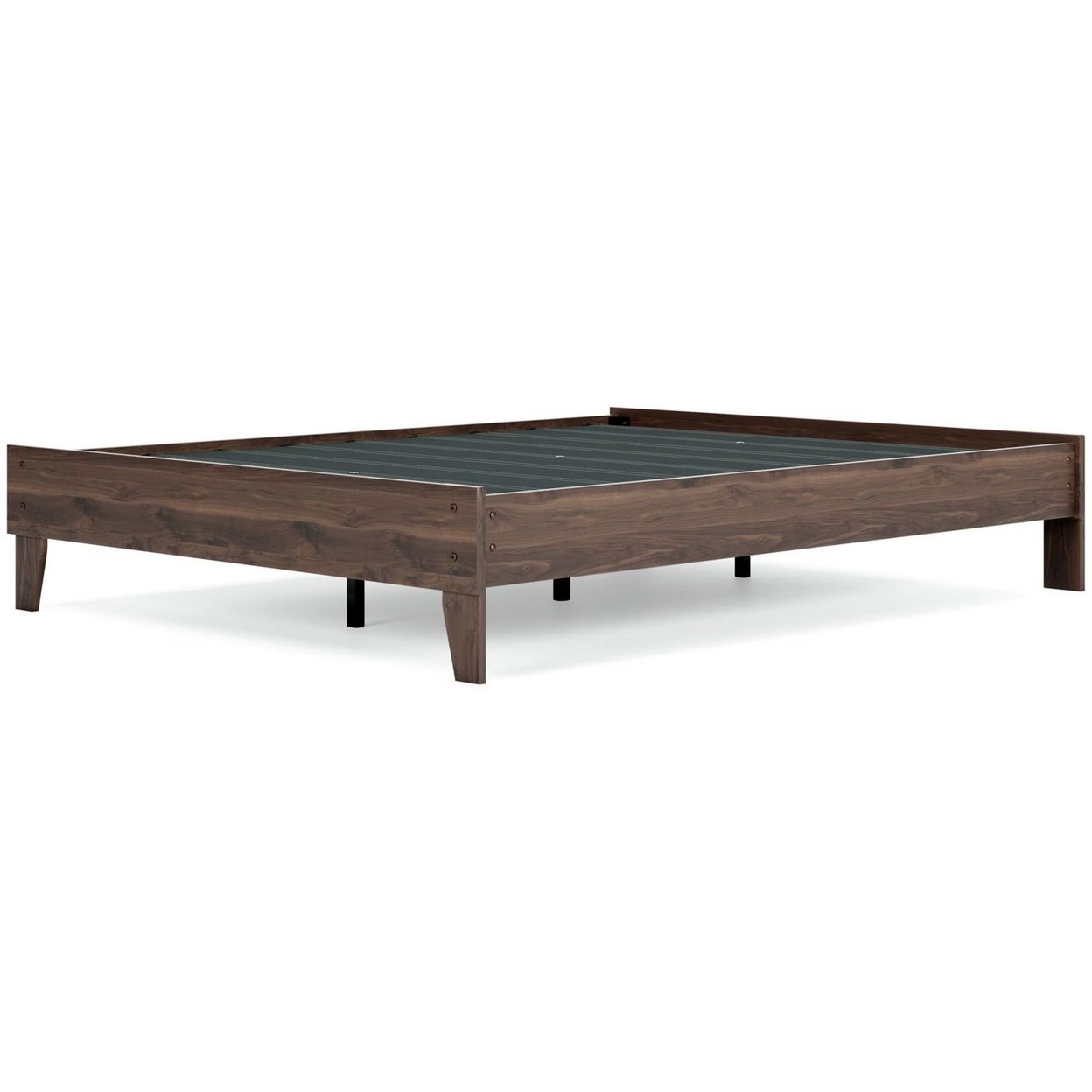 Sof Queen Size Platform Bed, Low Profile, Footboard, Dark Brown Finish- Saltoro Sherpi