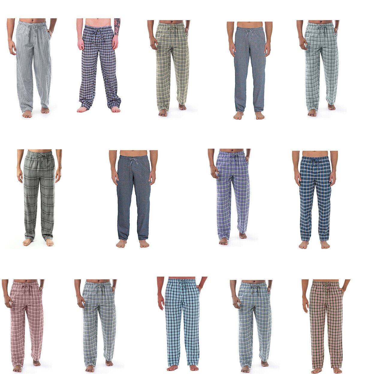 5-Pack: Men's Ultra-Soft Plaid Cotton Jersey Knit Comfy Sleep Lounge Pajama Pants - X-large
