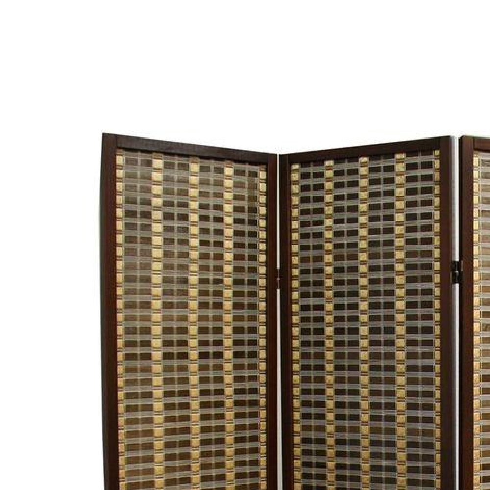 Bamboo And Wood Two Tone 3 Panel Room Divider, Dark Brown- Saltoro Sherpi