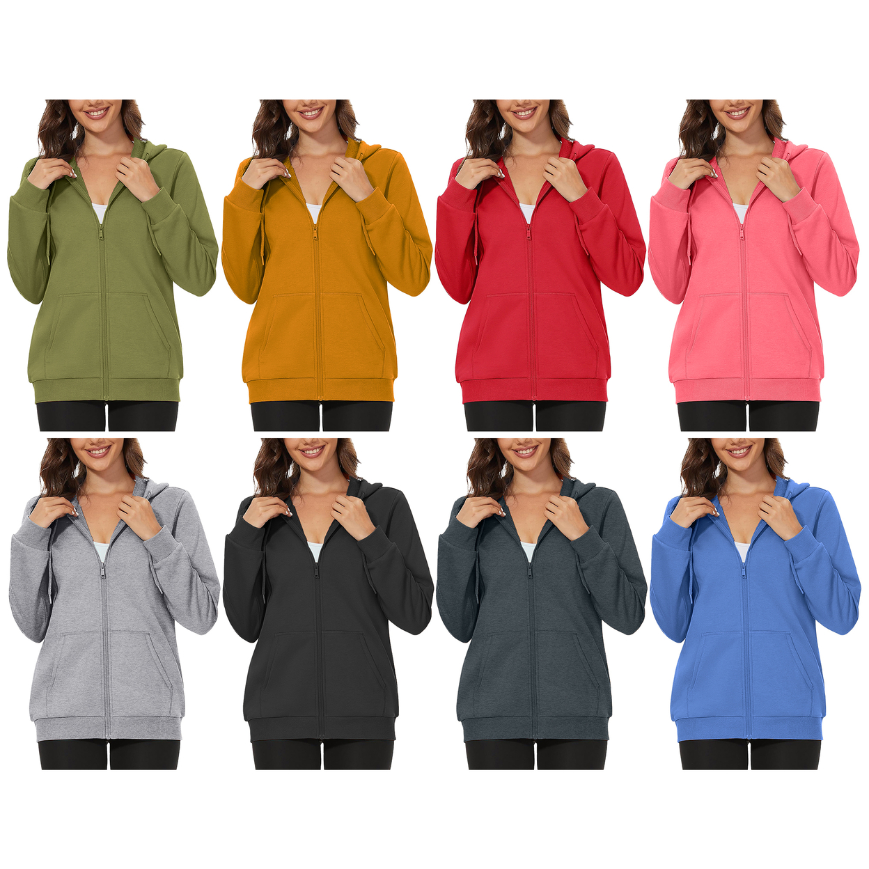 2-Pack: Women's Winter Warm Soft Blend Fleece Lined Full Zip Up Hoodies - Large