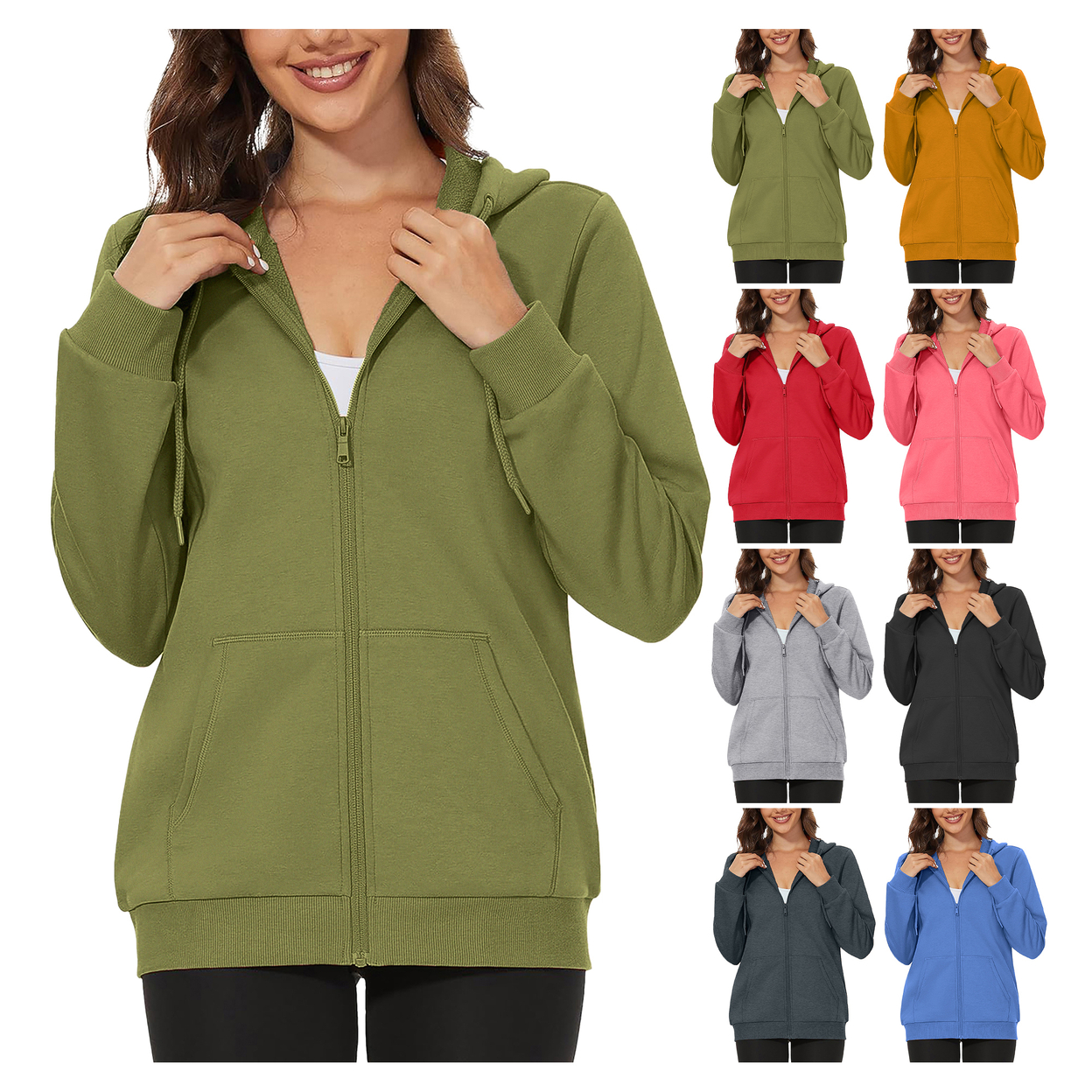 2-Pack: Women's Winter Warm Soft Blend Fleece Lined Full Zip Up Hoodie - Black & Black, Medium
