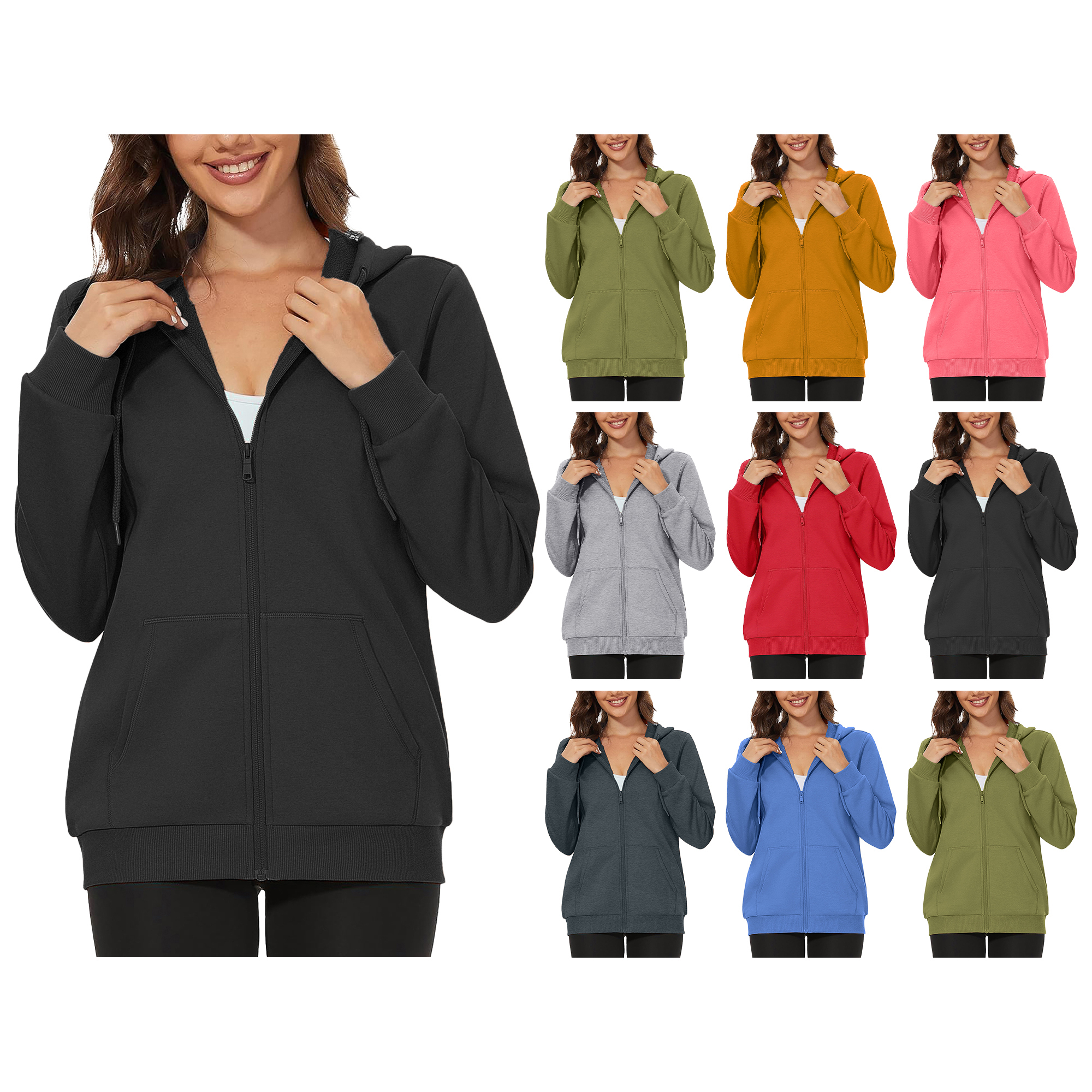 Women's Winter Warm Soft Blend Fleece Lined Full Zip Up Hoodie - Charcoal, Medium