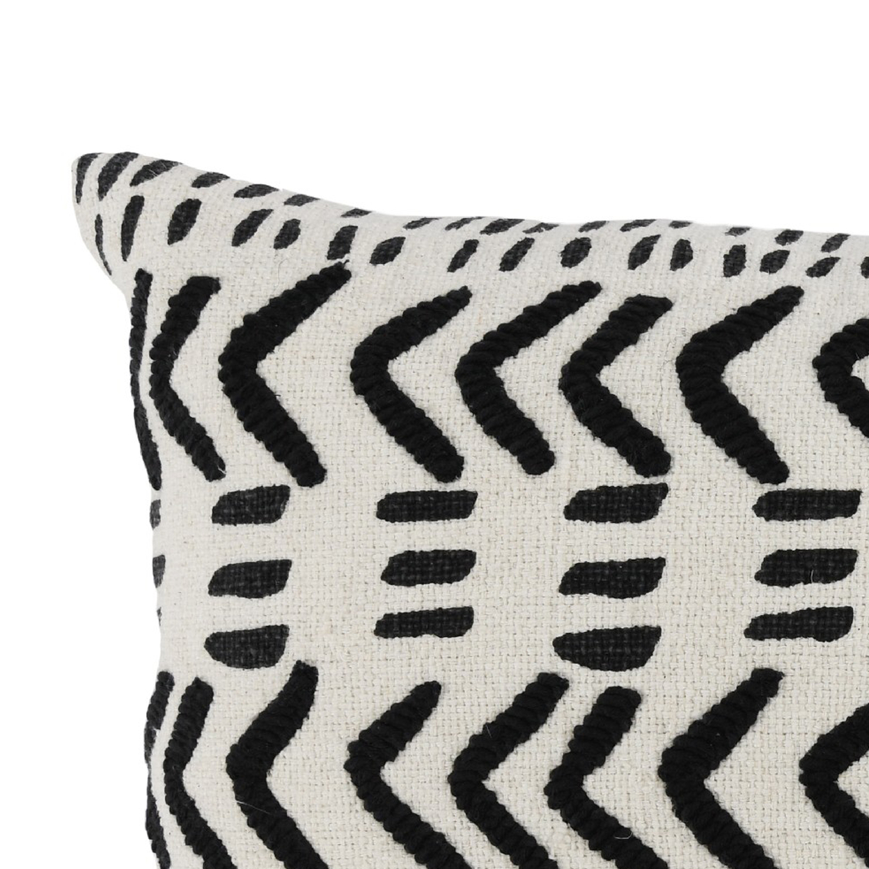 26 Inch Cotton Decorative Lumbar Throw Pillow, Tribal Pattern, Black, White- Saltoro Sherpi