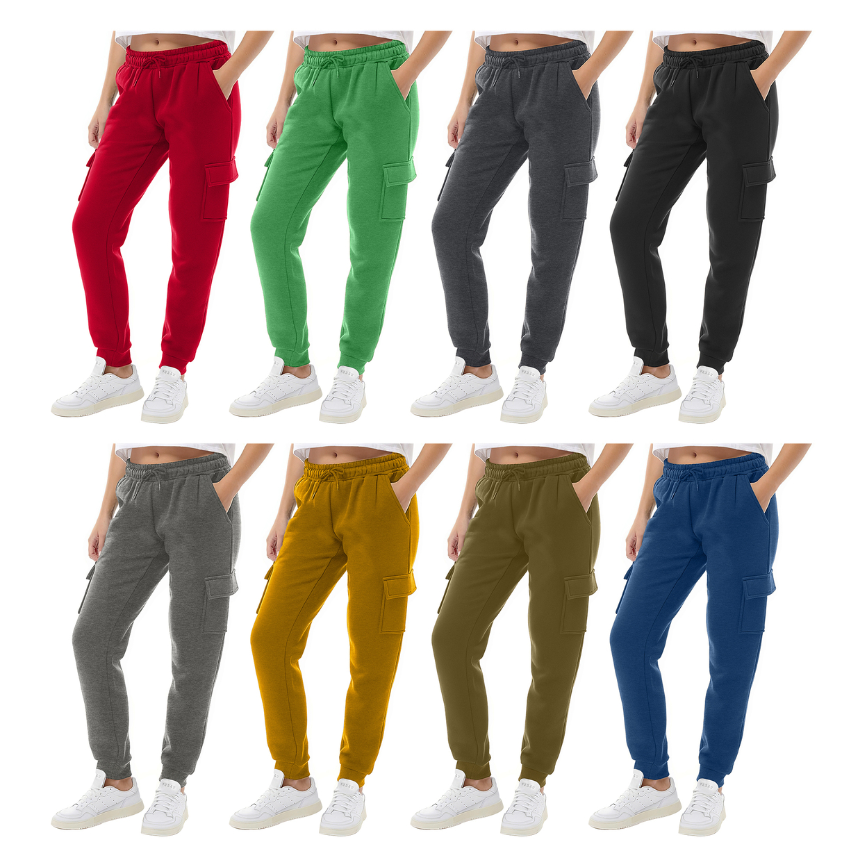 Multi-Pack: Women's Ultra-Soft Winter Warm Casual Fleece Lined Cargo Joggers - 2-pack, X-large