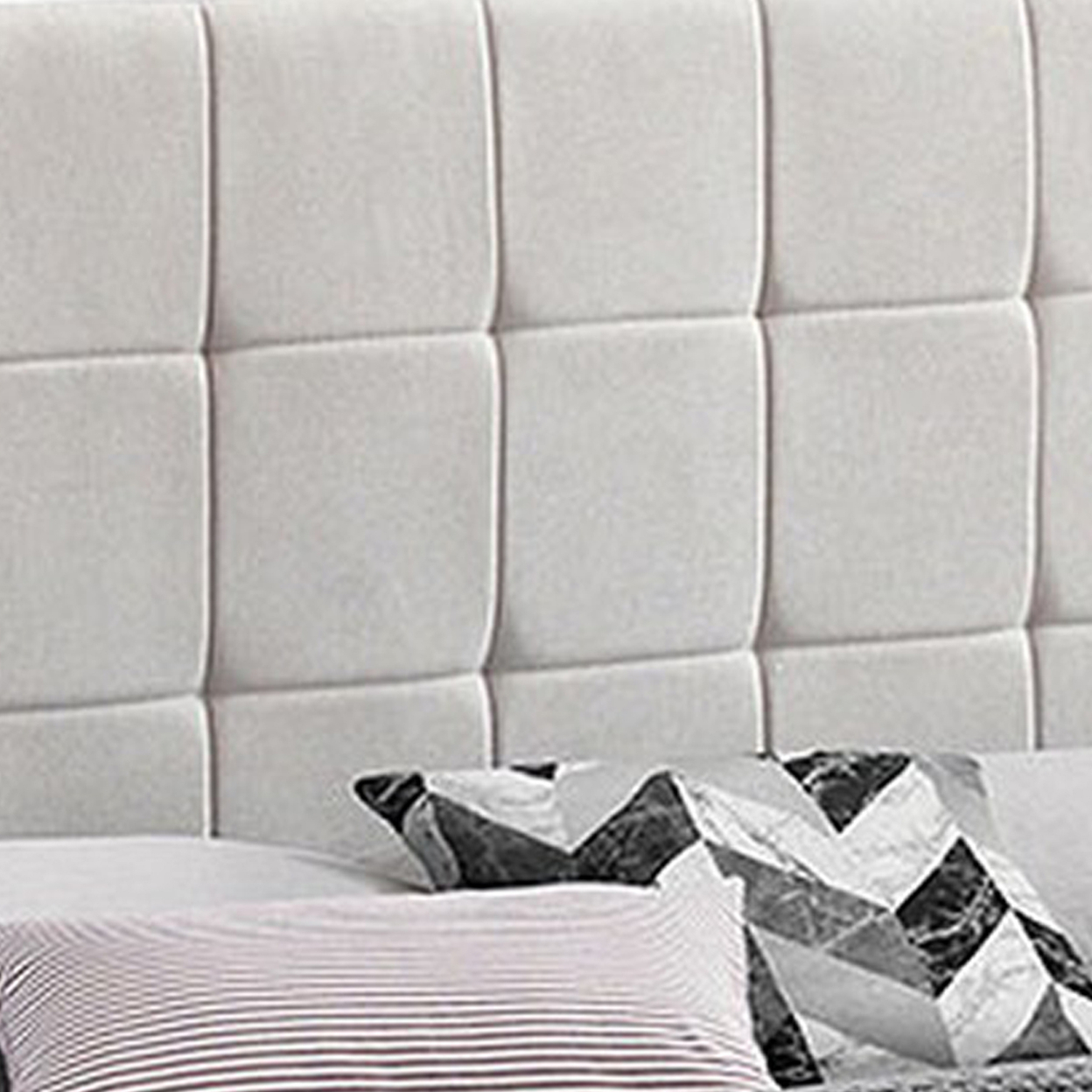 Grid Tufted Fabric Upholstered Queen Bed, Beige- Saltoro Sherpi