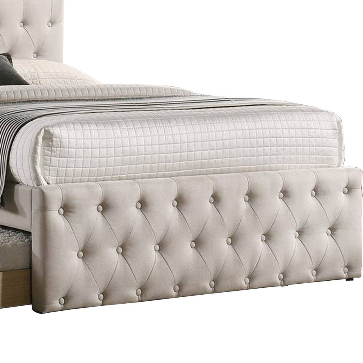 Nek Wood Full Size Upholstered Bed With Twin Trundle, Taupe Burlap Frame- Saltoro Sherpi