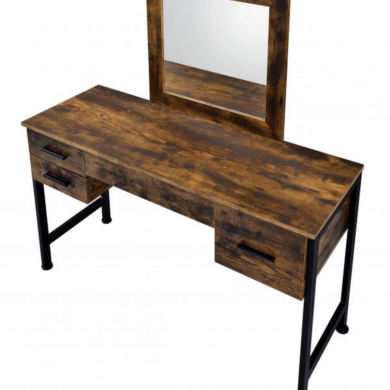 Vanity Desk With 4 Drawers And Square Mirror, Brown And Black- Saltoro Sherpi