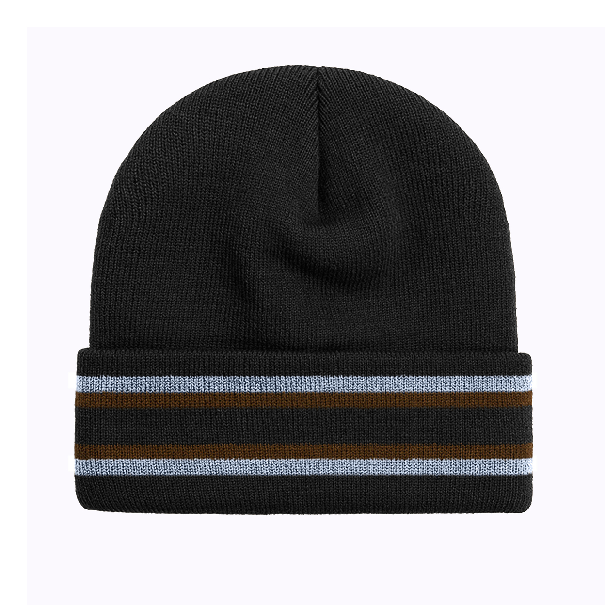 3-Pack Men's Winter Warm Cozy Knit Cuffed Solid & Striped Beanie Hat With Faux Fur Lining - Striped