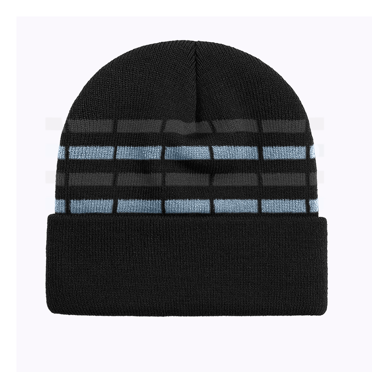 2-Pack Men's Winter Warm Cozy Knit Cuffed Solid & Striped Beanie Hat With Faux Fur Lining - Black Solid / Navy Striped