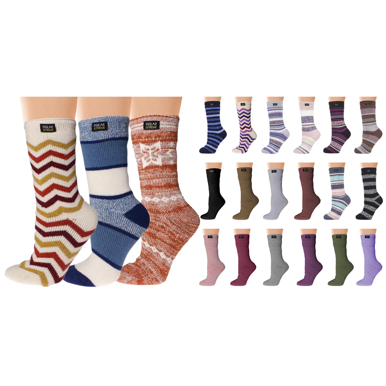 3-Pairs: Women's Polar Extreme Insulated Thermal Ultra-Soft Winter Warm Crew Socks