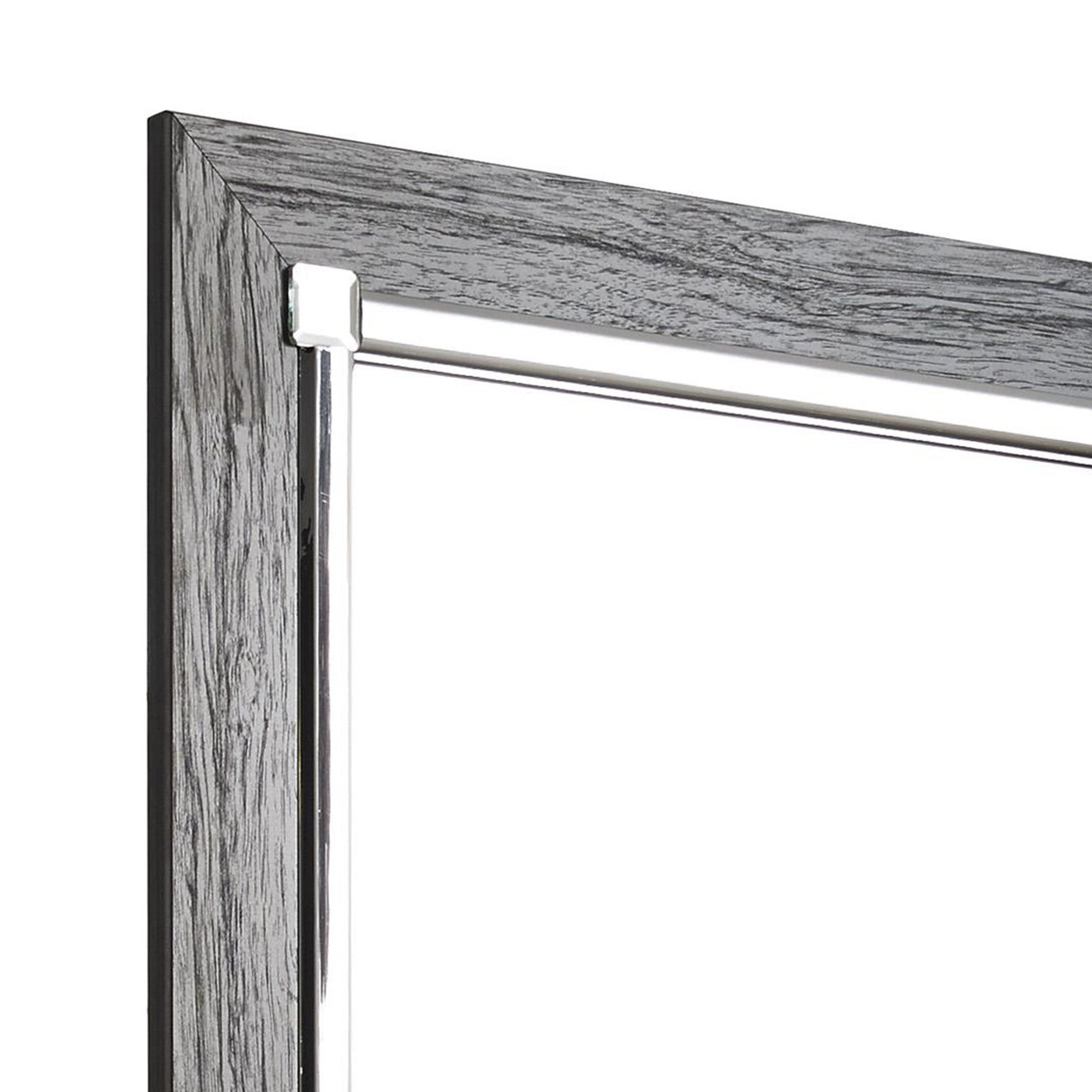 Contemporary Square Shape Bedroom Mirror With Wood Grain Texture, Gray- Saltoro Sherpi