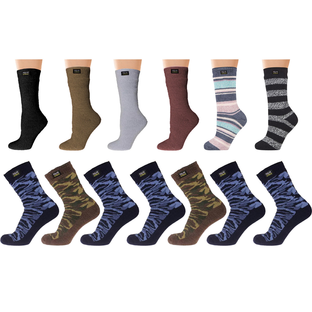 4-Pairs: Men's & Women's Polar Extreme Insulated Thermal Ultra-Soft Winter Warm Crew Socks - Female