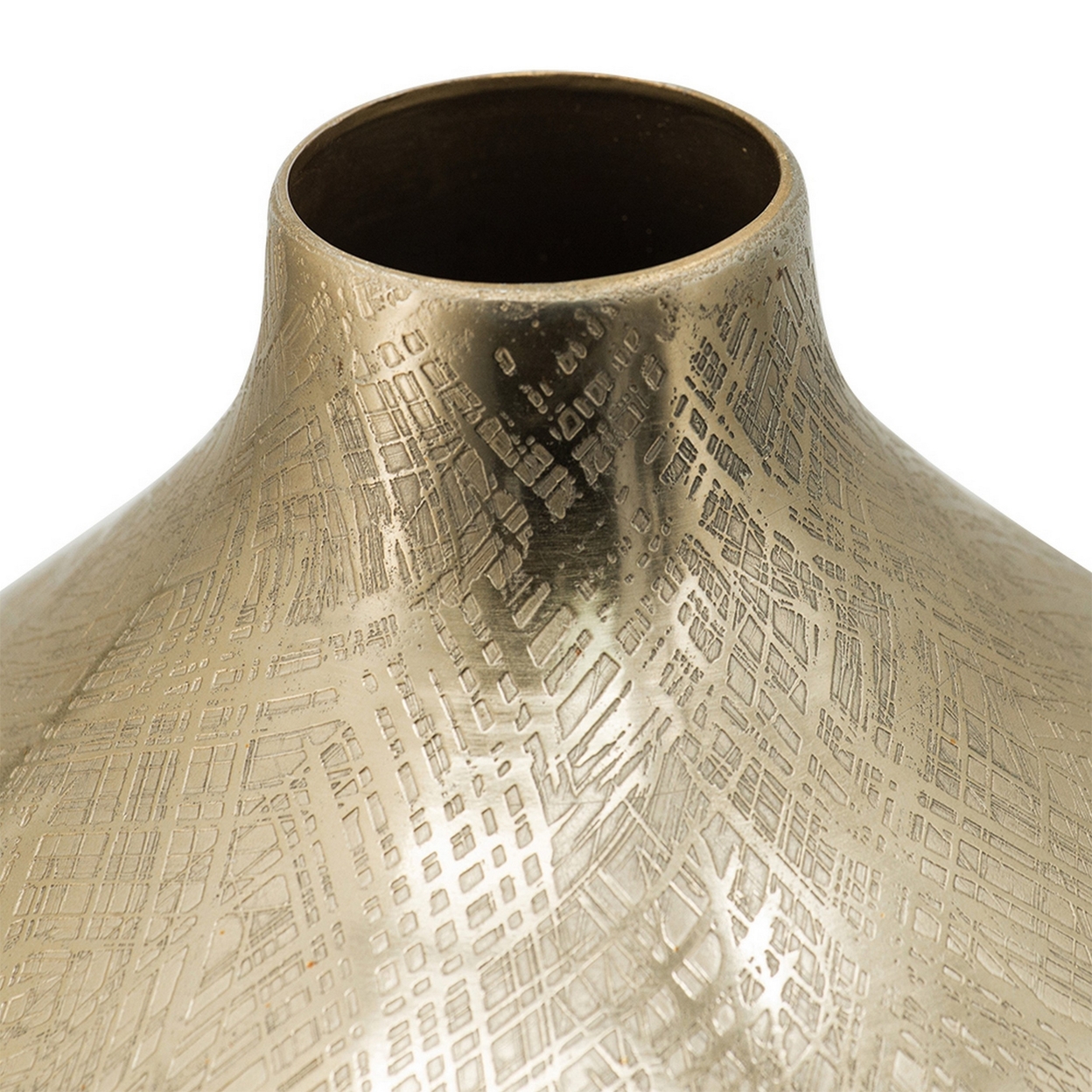 Pansy 14 Inch Modern Vase, Metal, Tall Curved Shape, Bottleneck, Gold - Saltoro Sherpi