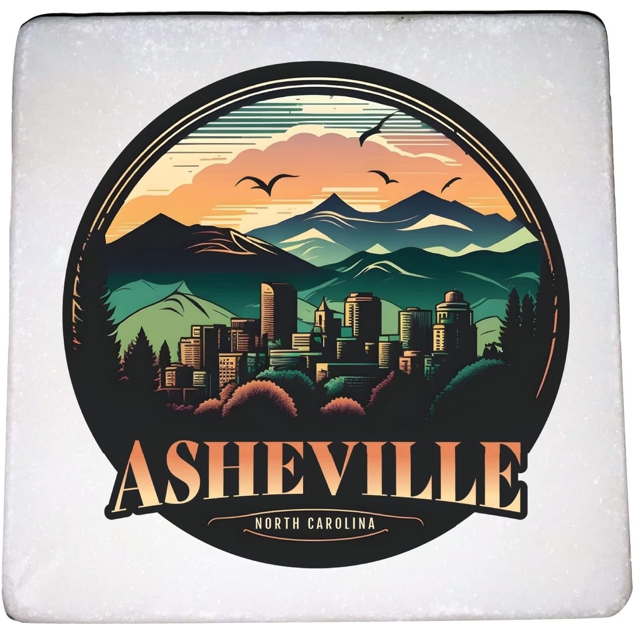 Asheville North Carolina Souvenir 4x4-Inch Coaster Marble 4 Pack - C