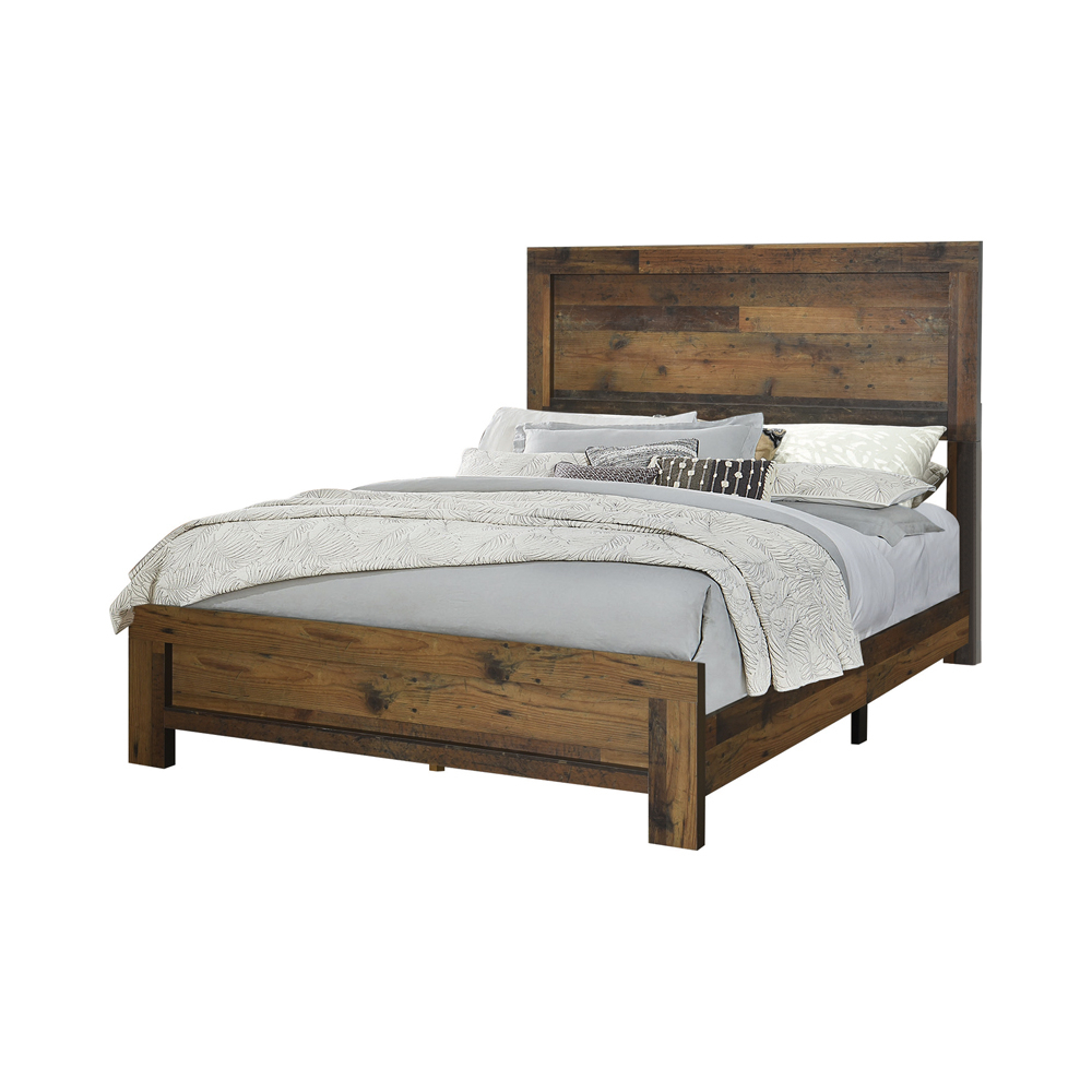 Contemporary Eastern King Bed With Rustic Details, Dark Brown- Saltoro Sherpi
