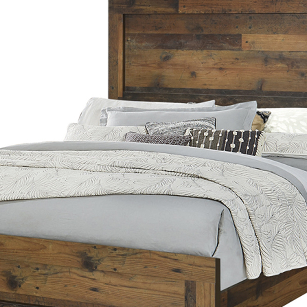 Contemporary Eastern King Bed With Rustic Details, Dark Brown- Saltoro Sherpi