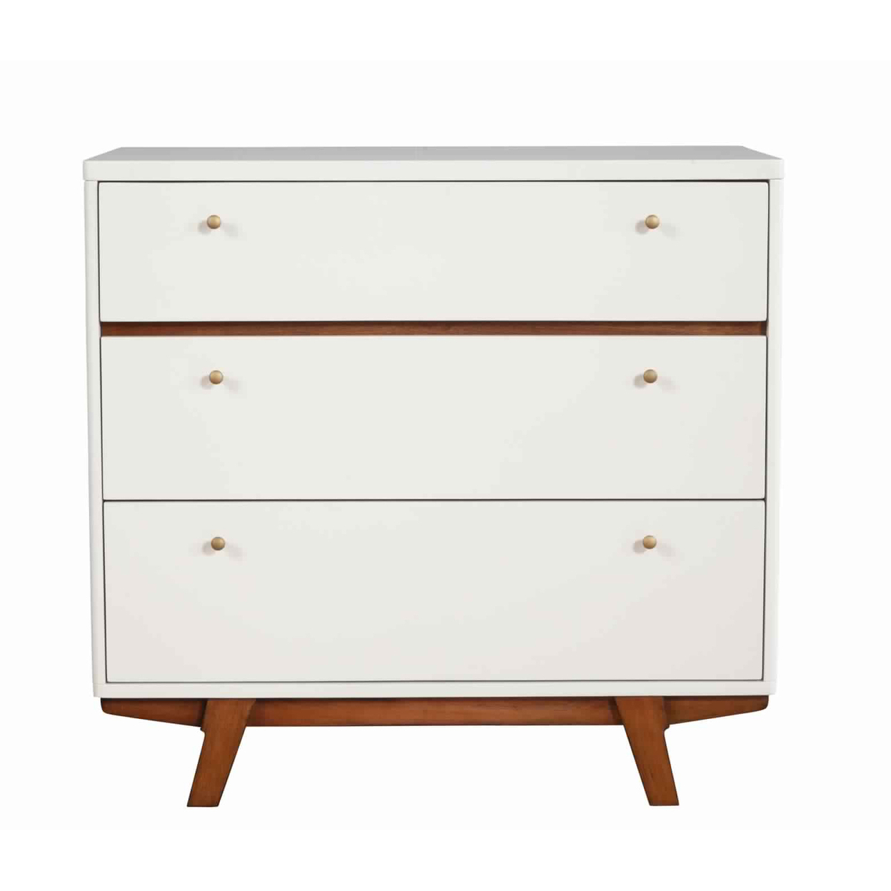 3 Drawer Wood Chest With Round Pulls And Angled Legs, Small,White And Brown- Saltoro Sherpi