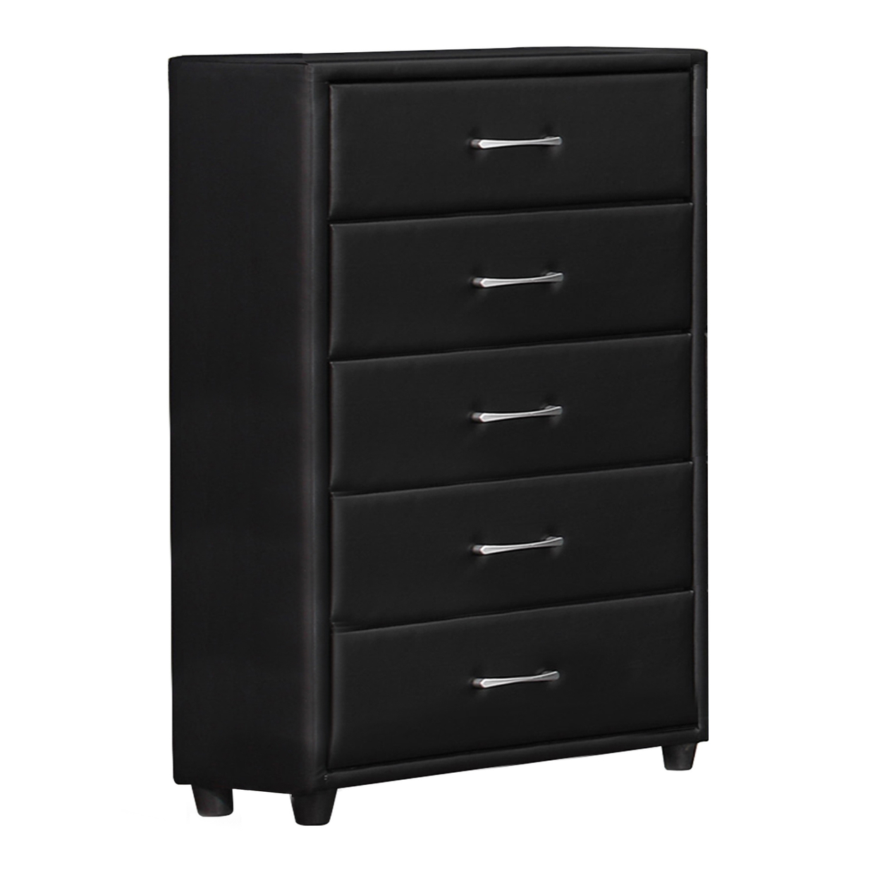 5 Drawer Leatherette Wooden Frame Chest With Tapered Legs, Black- Saltoro Sherpi