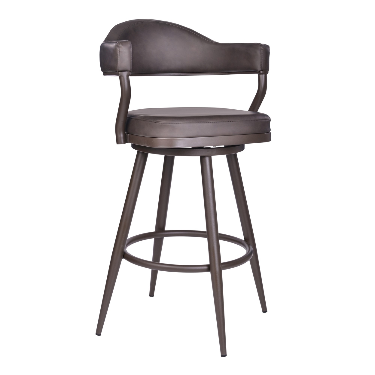 30 Faux Leather Barstool With Open Camelback Design, Brown- Saltoro Sherpi