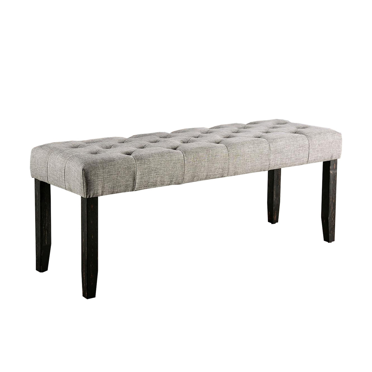 48 Inches Bench With Tufted Seat And Chamfered Legs, Light Gray- Saltoro Sherpi