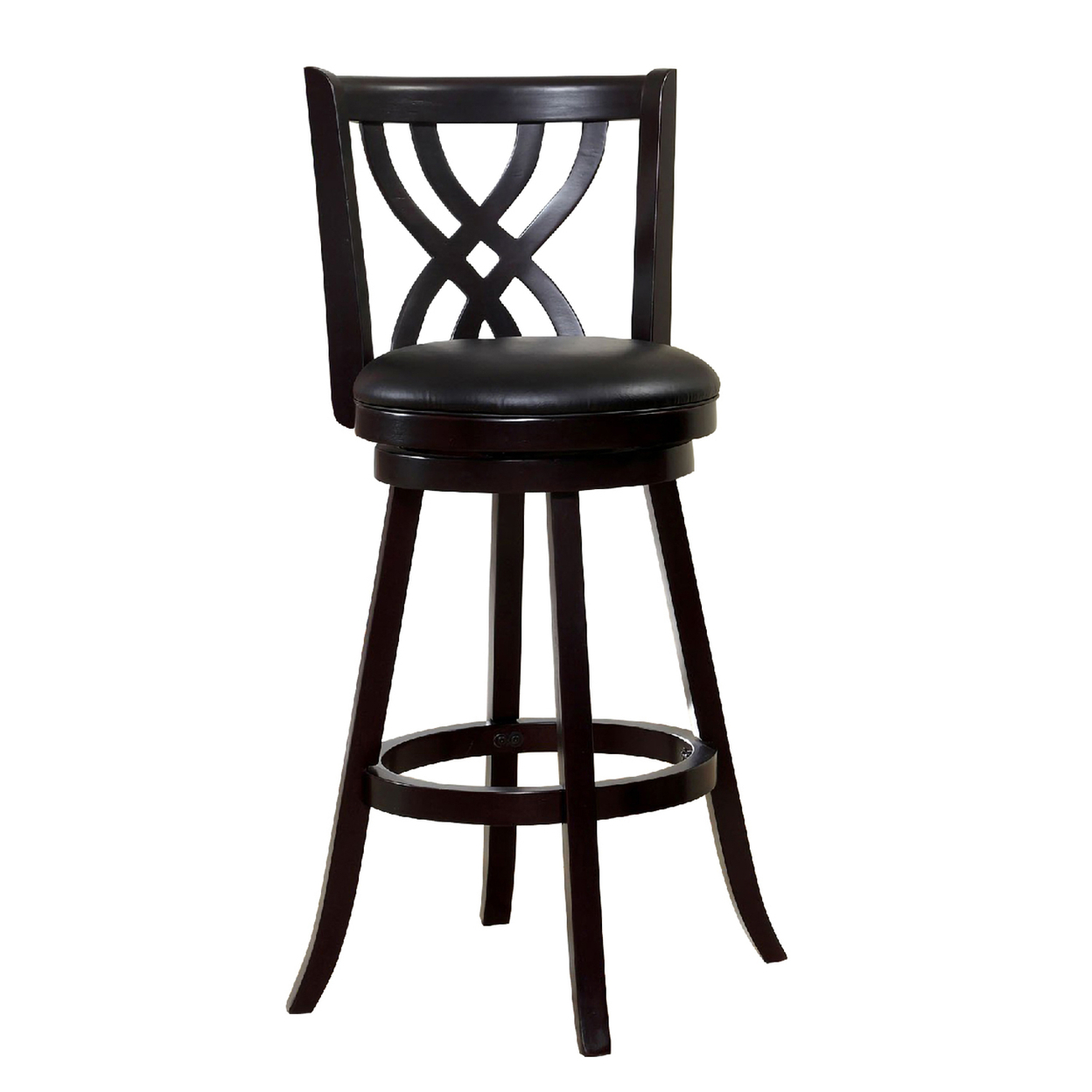 Swivel Barstool With Curved Double X Shaped Wooden Back, Espresso Brown- Saltoro Sherpi