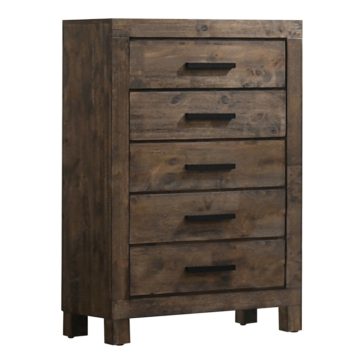 Wooden Chest With 5 Drawers And Grain Details, Brown- Saltoro Sherpi
